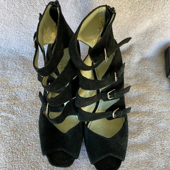 Franco Sarto Black Suede Strappy Heels – Size 8M - Picture 2 of 8